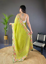 Beautiful Fancy Soft Glossy Silk Yellow Colour Saree