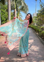 Beautiful Fancy Soft Glossy Silk Multi Colour Saree