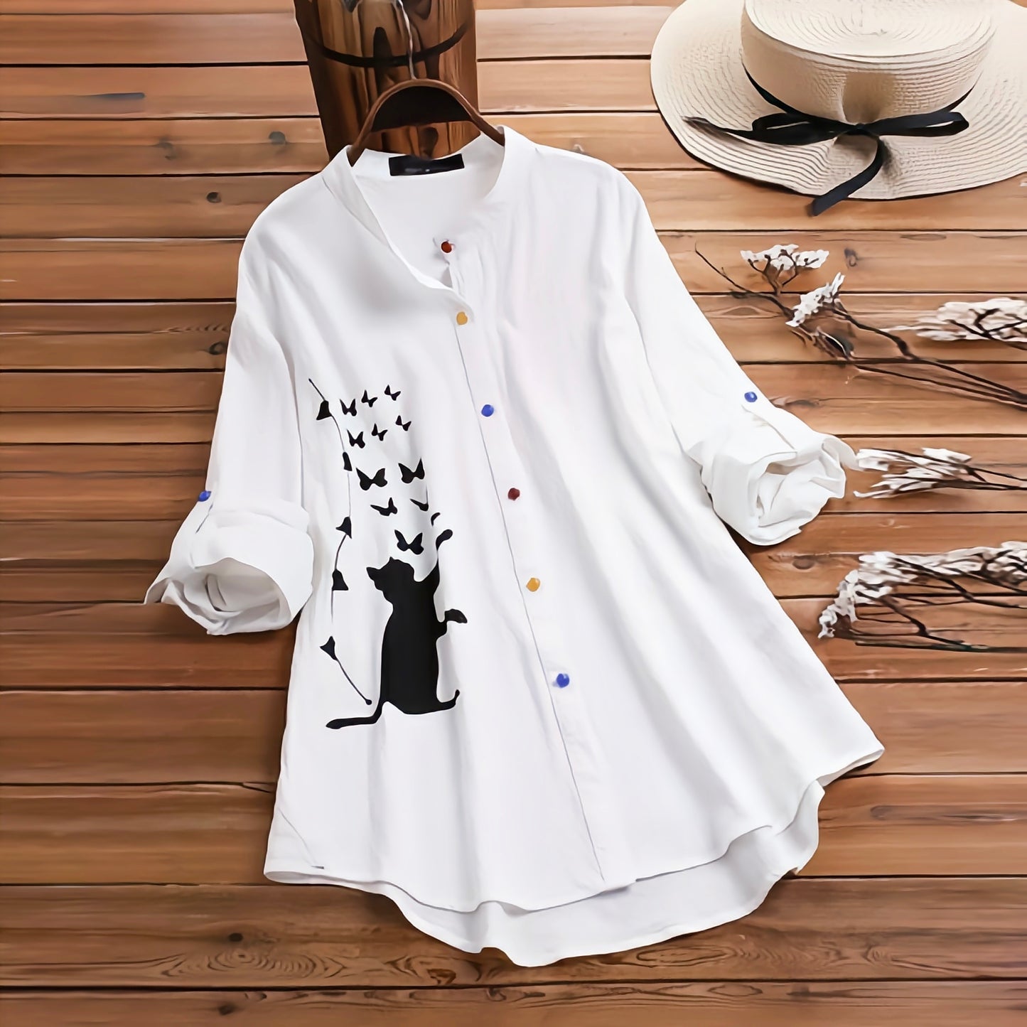 Classy Black Cat Printed Tunic Shirt