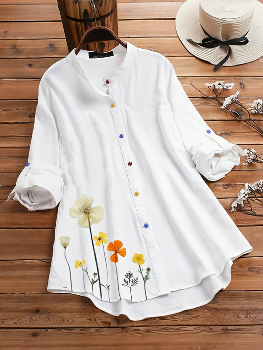 Comfy Flower Linen Printed Women Tunic Shirt