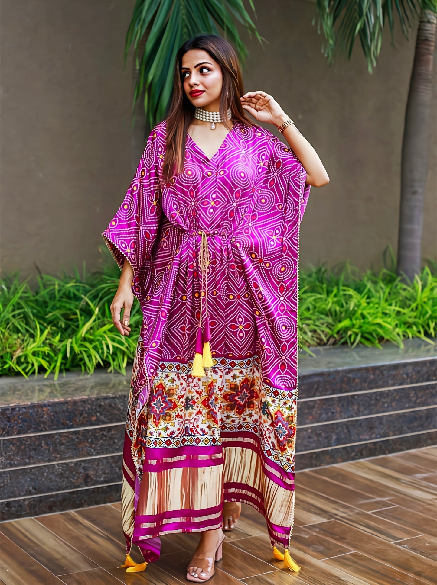 Dori Zumka Wine Color Digital Print Kaftan