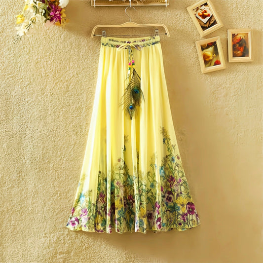 Designer Light Yellow Floral Skirt