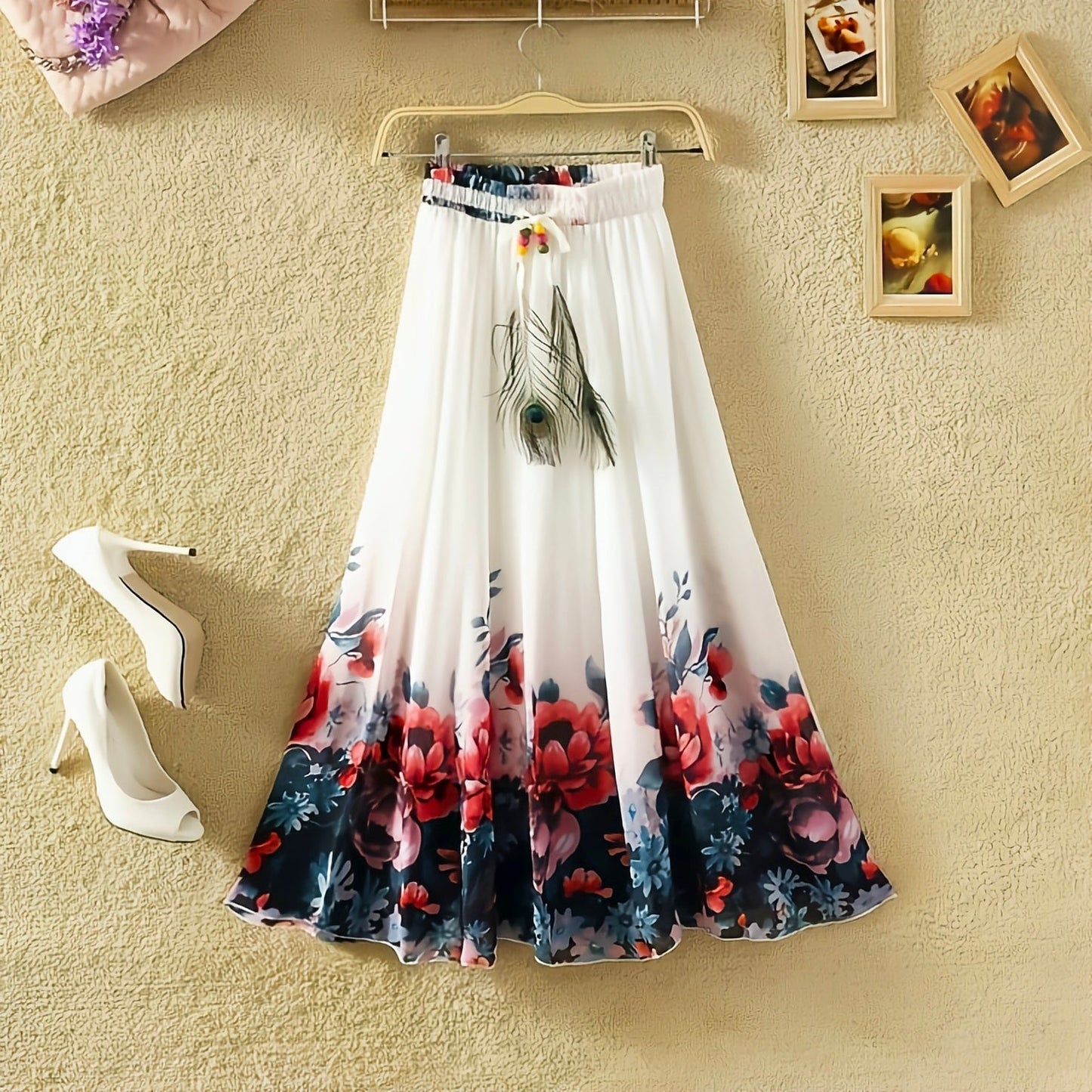 Flower With  Original Morpankh Red  Long Skirt