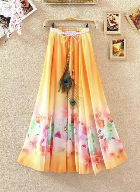 Flared Yellow Long Fancy Skirt With Original Morpankh