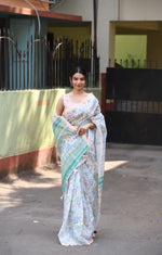 Woven Linen Party Wear Digital Print Saree