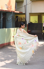 Excusive Cream Colour Linen Saree