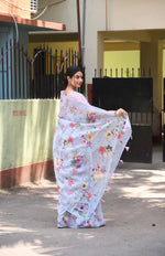 Onion Pink Blouse & Multicolour Heavy Linen Saree