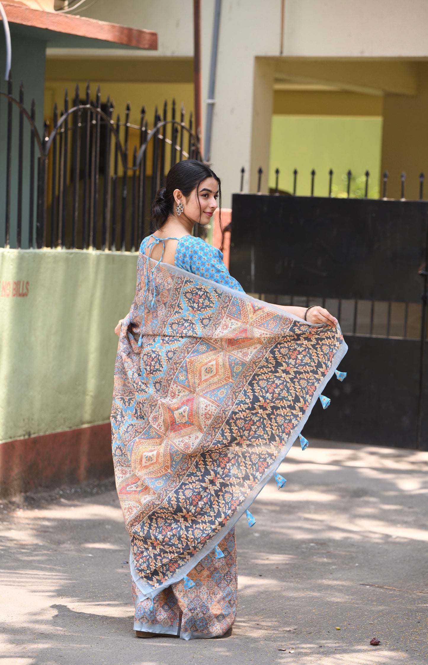 Kalamkari Printed Pure Linen Saree