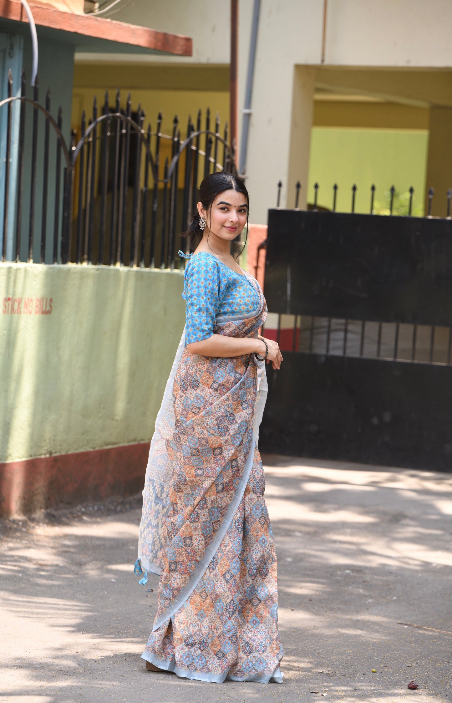 Kalamkari Printed Pure Linen Saree