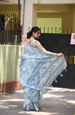 Trendy Handblock Printed Linen Saree