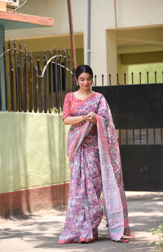 Classic Light Purple Color Linen Silk Saree