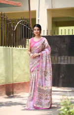 Classic Pink Colour Linen Beautiful Digital Print Saree