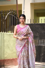 Classic Pink Colour Linen Beautiful Digital Print Saree