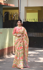 Sublime Pista Peach Colour Linen Saree