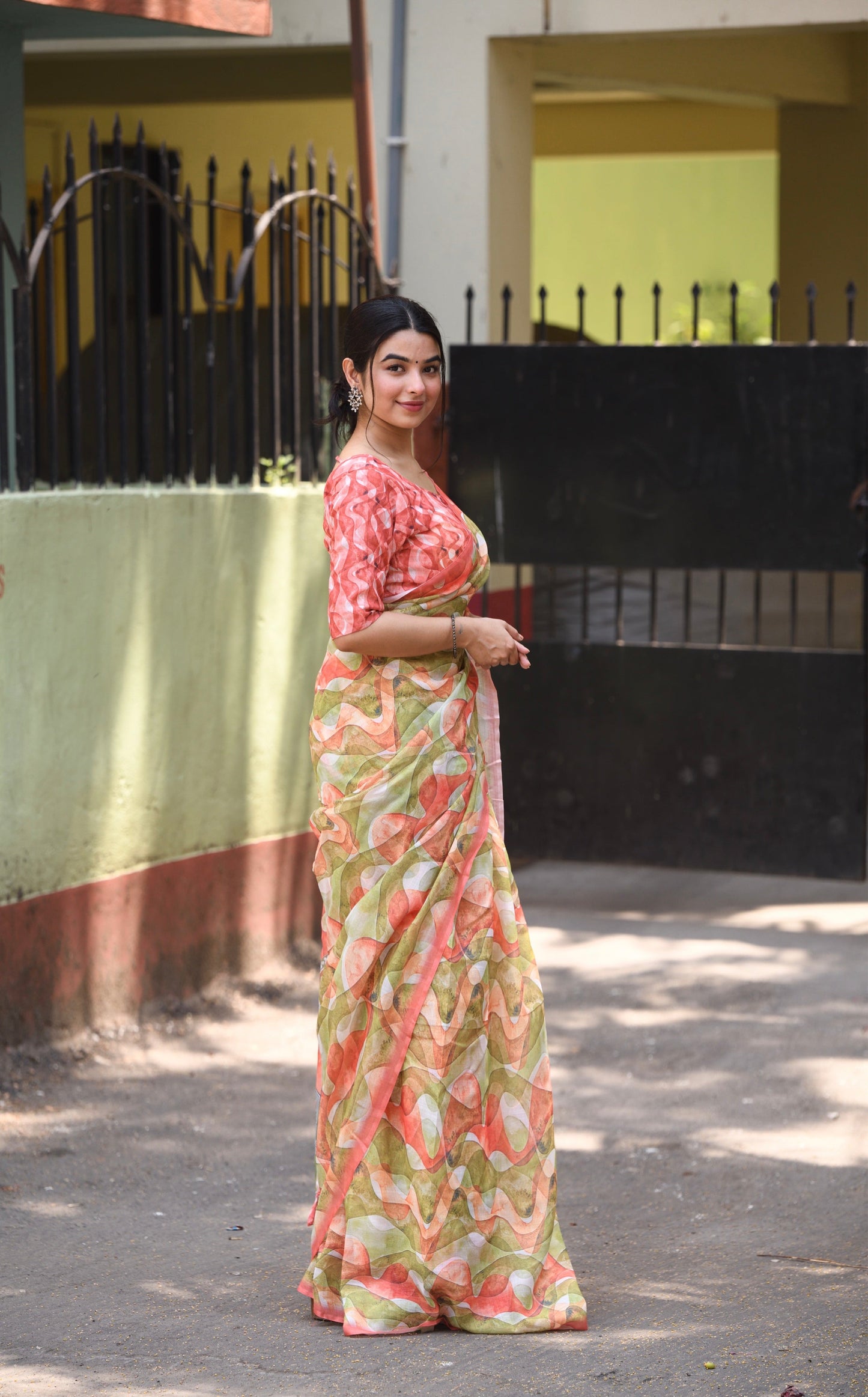 Sublime Pista Peach Colour Linen Saree