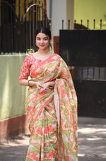 Sublime Pista Peach Colour Linen Saree