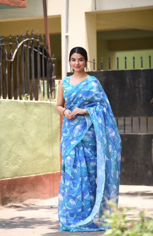 Royal Blue Colour Linen Beautiful Saree