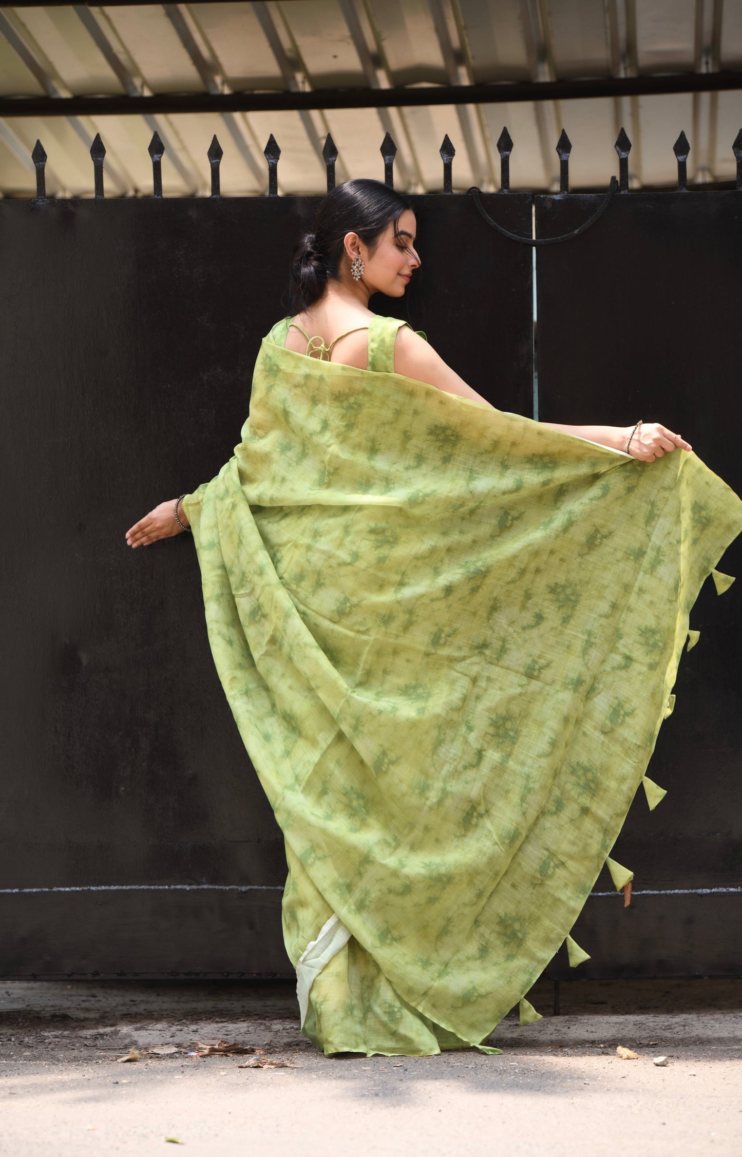 Pure Organza Pista Colour Linen Saree