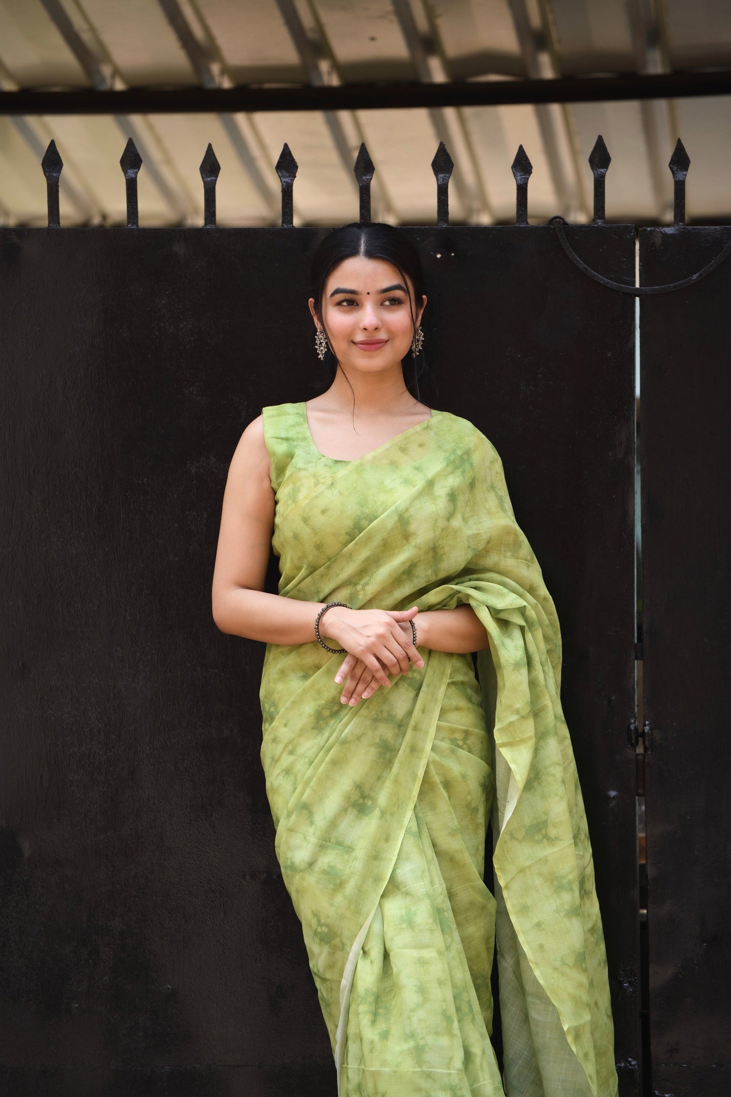 Pure Organza Pista Colour Linen Saree