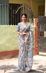 Abstract Printed Pure Linen Saree