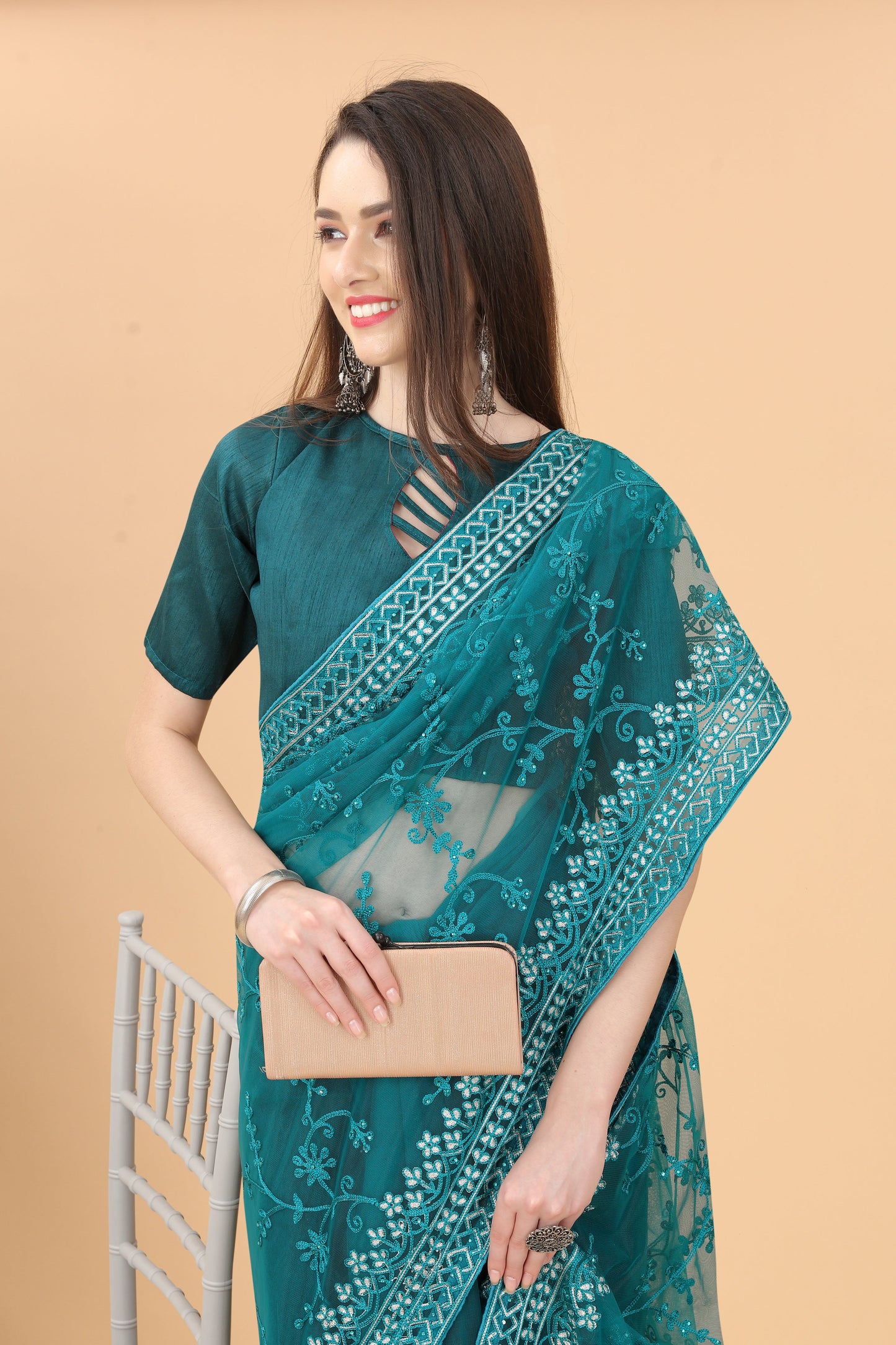 Aari Work Heavy Butterfly Net Saree