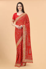 Designer Red Georgette Silk Saree