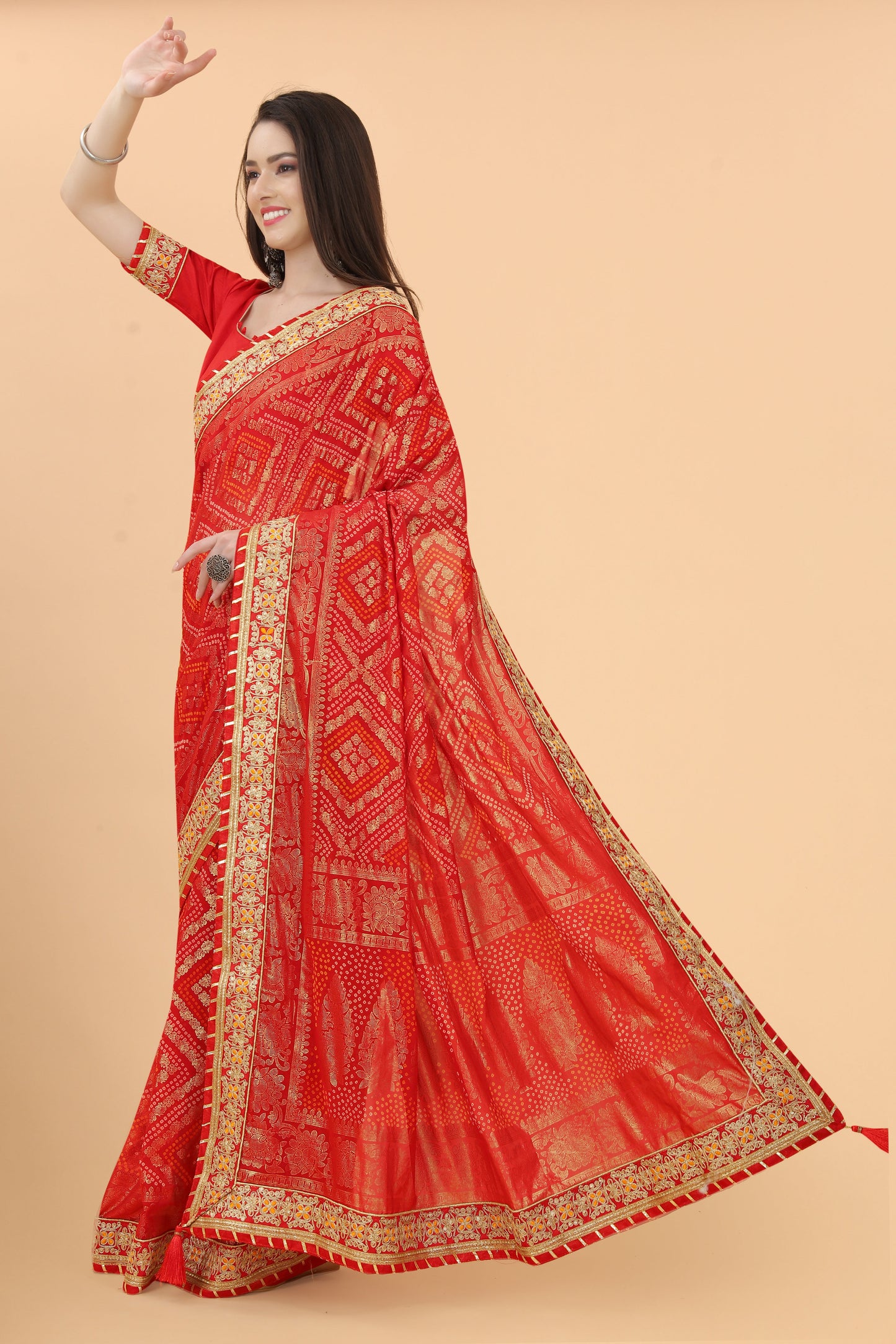 Designer Red Georgette Silk Saree