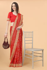 Designer Red Georgette Silk Saree