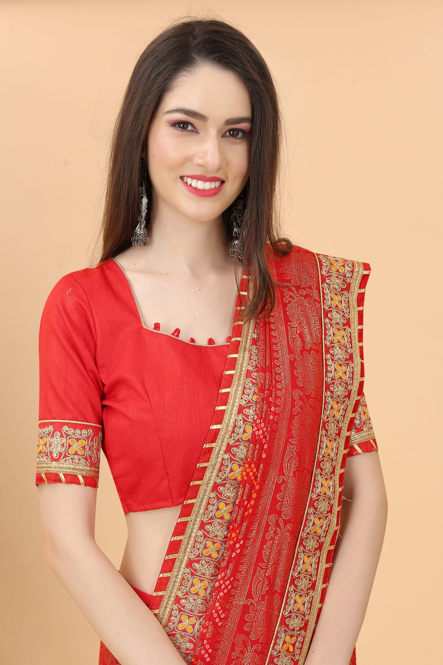 Designer Red Georgette Silk Saree