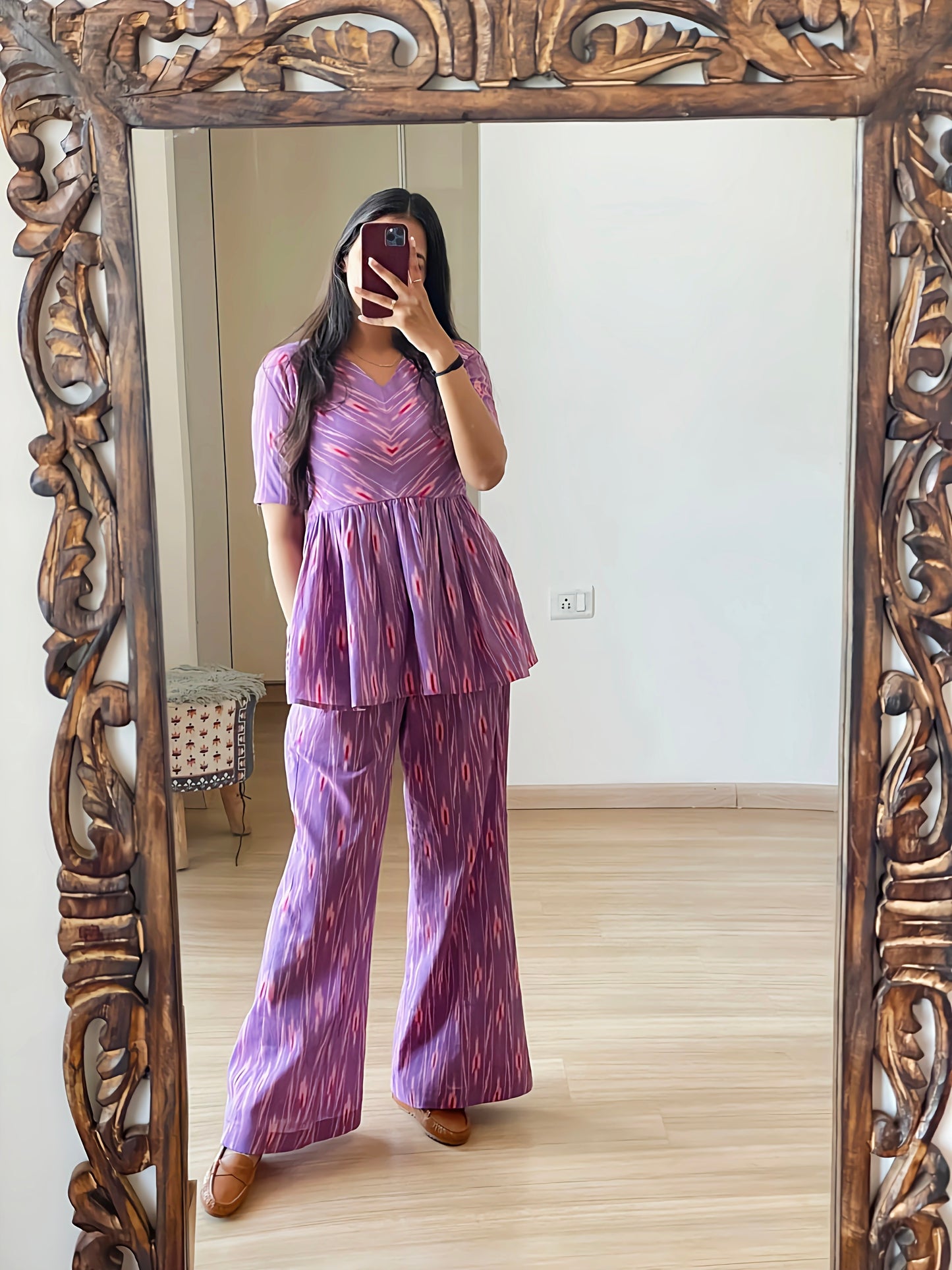 Lavender Digital Printed Poly Reyon  Co-Ord Set