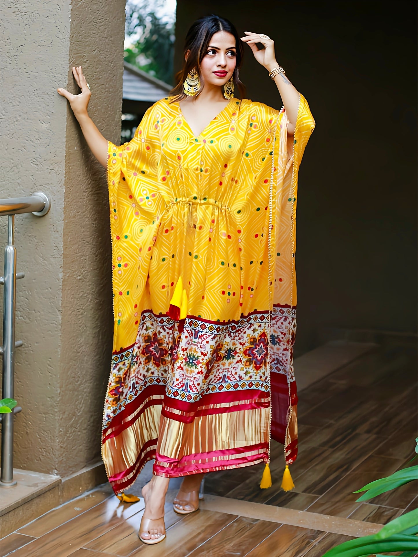 Mustered Color Gaji Silk  Kaftan