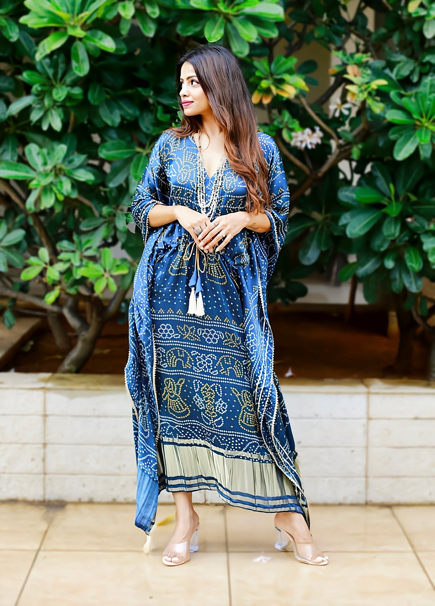 Navy Blue Digital Bandhej   Kaftan