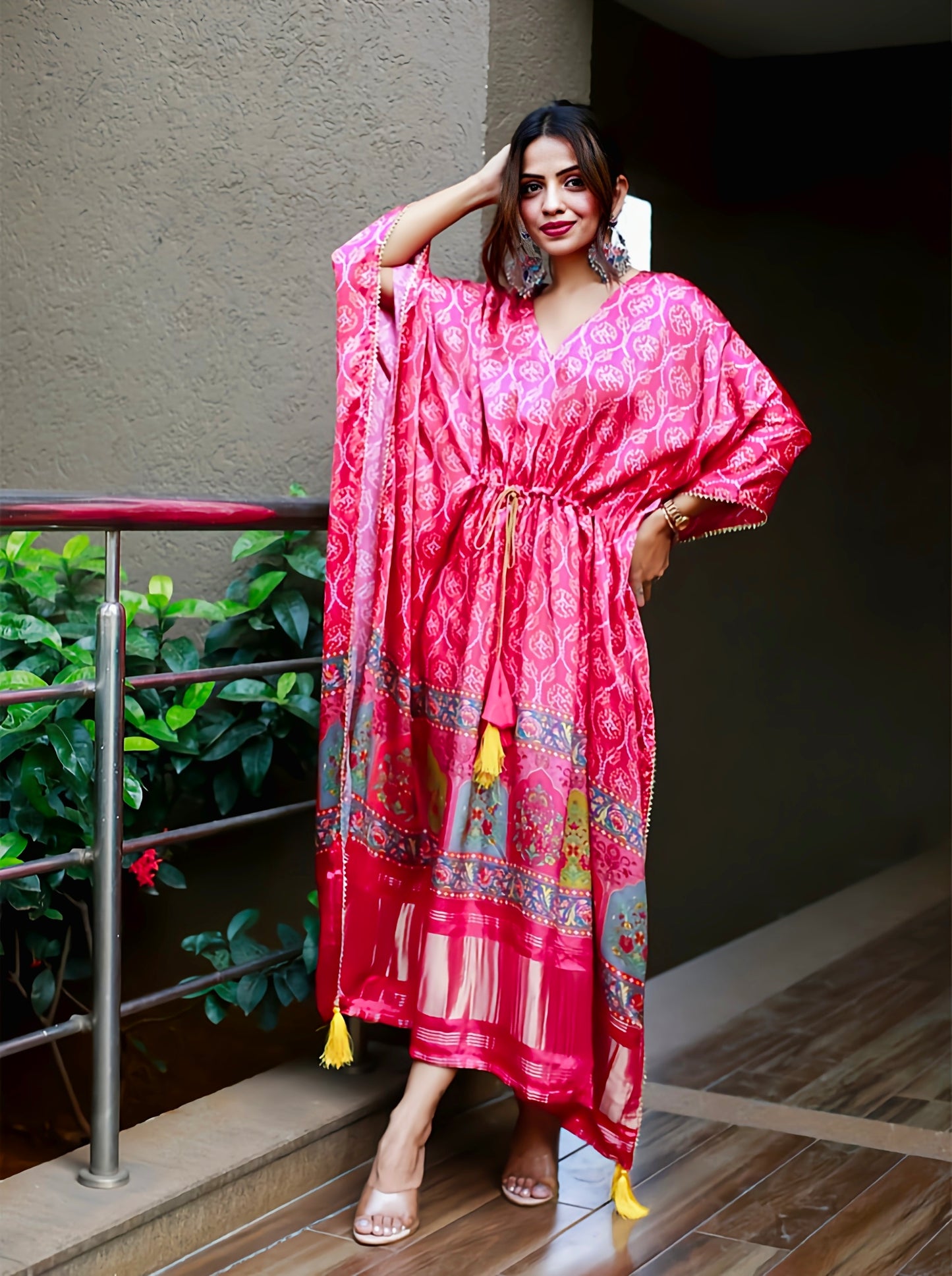 Gaji Silk Pink White Color Beautiful  Kaftan