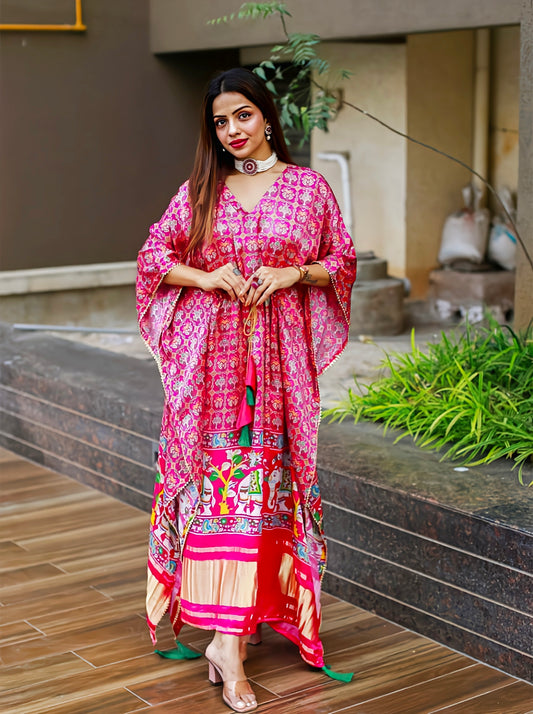 Bandhej Pink Kaftan