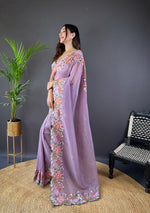 Beautiful Fancy Soft Glossy Silk Lavender Colour Saree