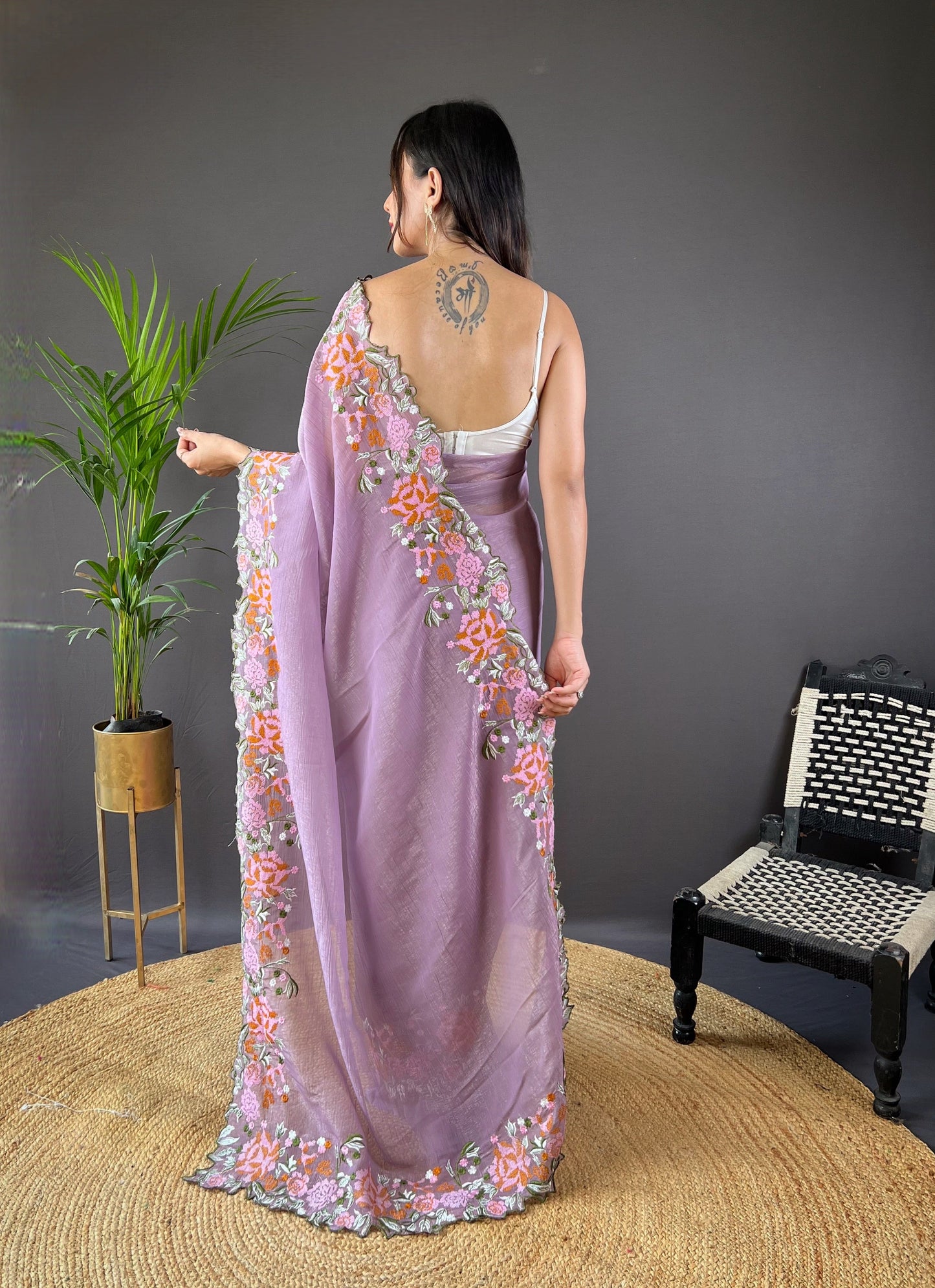 Beautiful Fancy Soft Glossy Silk Lavender Colour Saree