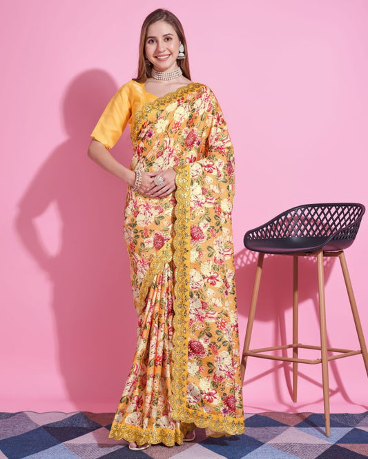 Designer Yellow Colour Gota-Patti Silk Saree