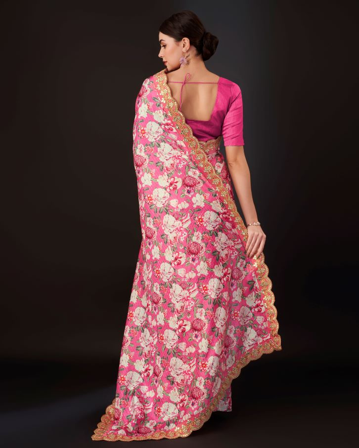 Designer Pink Colour Gota-Patti Silk Saree