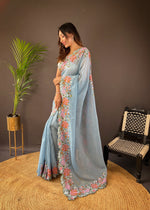 Beautiful Fancy Soft Glossy Silk Gray Colour Saree