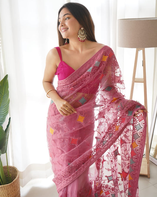 Heavy Butterfly Net Light Multi Colour Saree