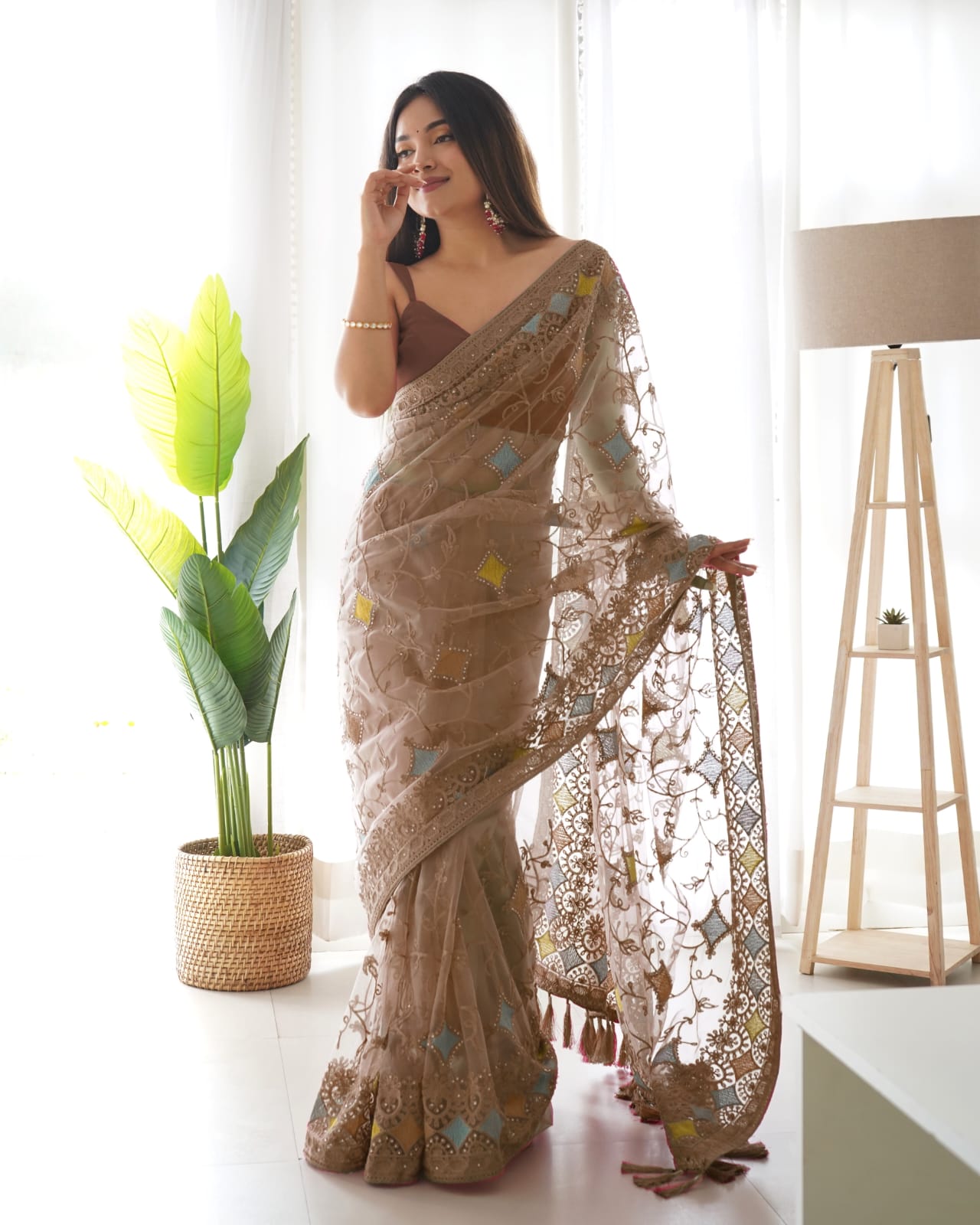 Heavy Butterfly Net Light Multi Colour Saree