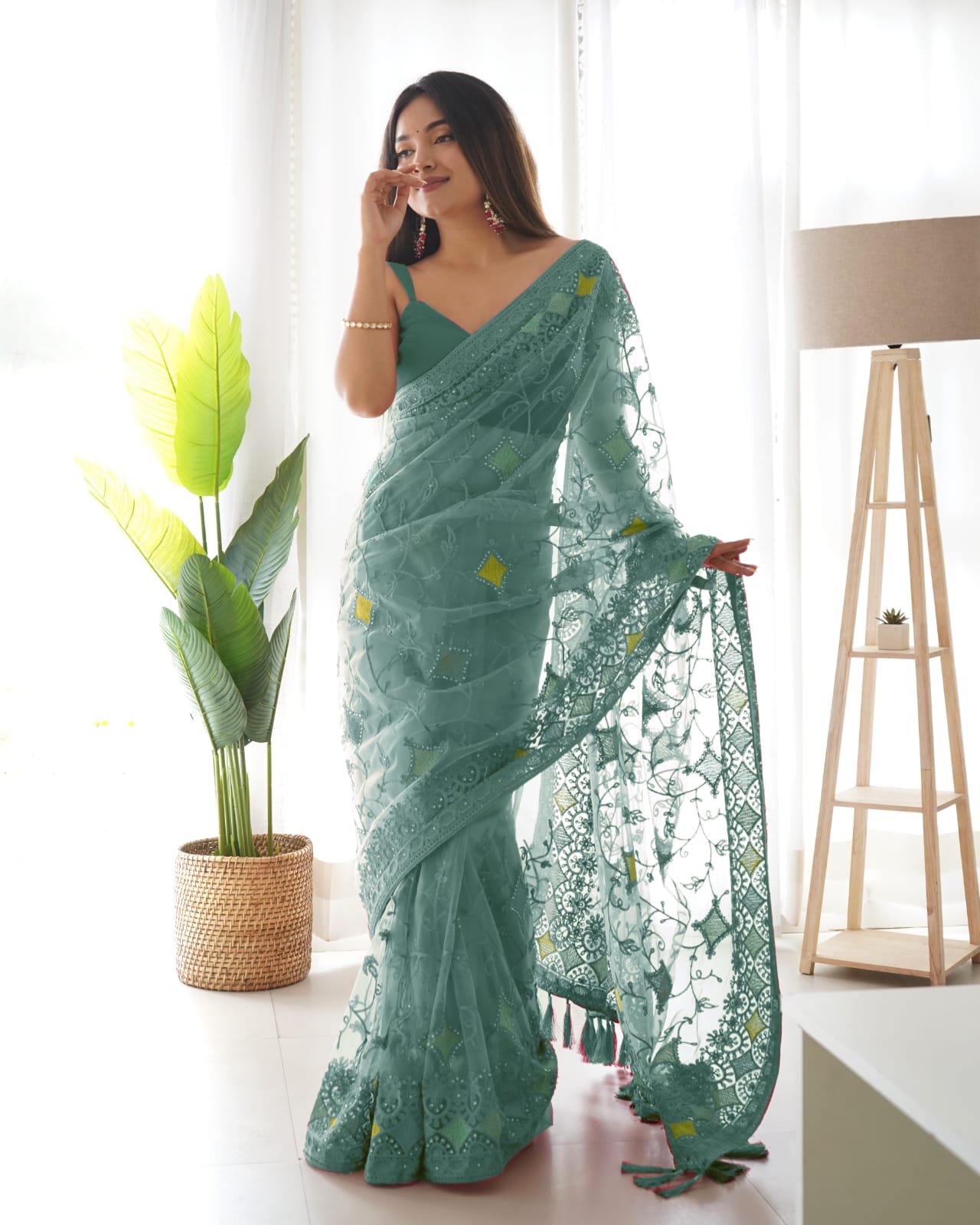 Heavy Butterfly Net Light Multi Colour Saree