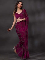 New Designer Border Wine Crape Saree