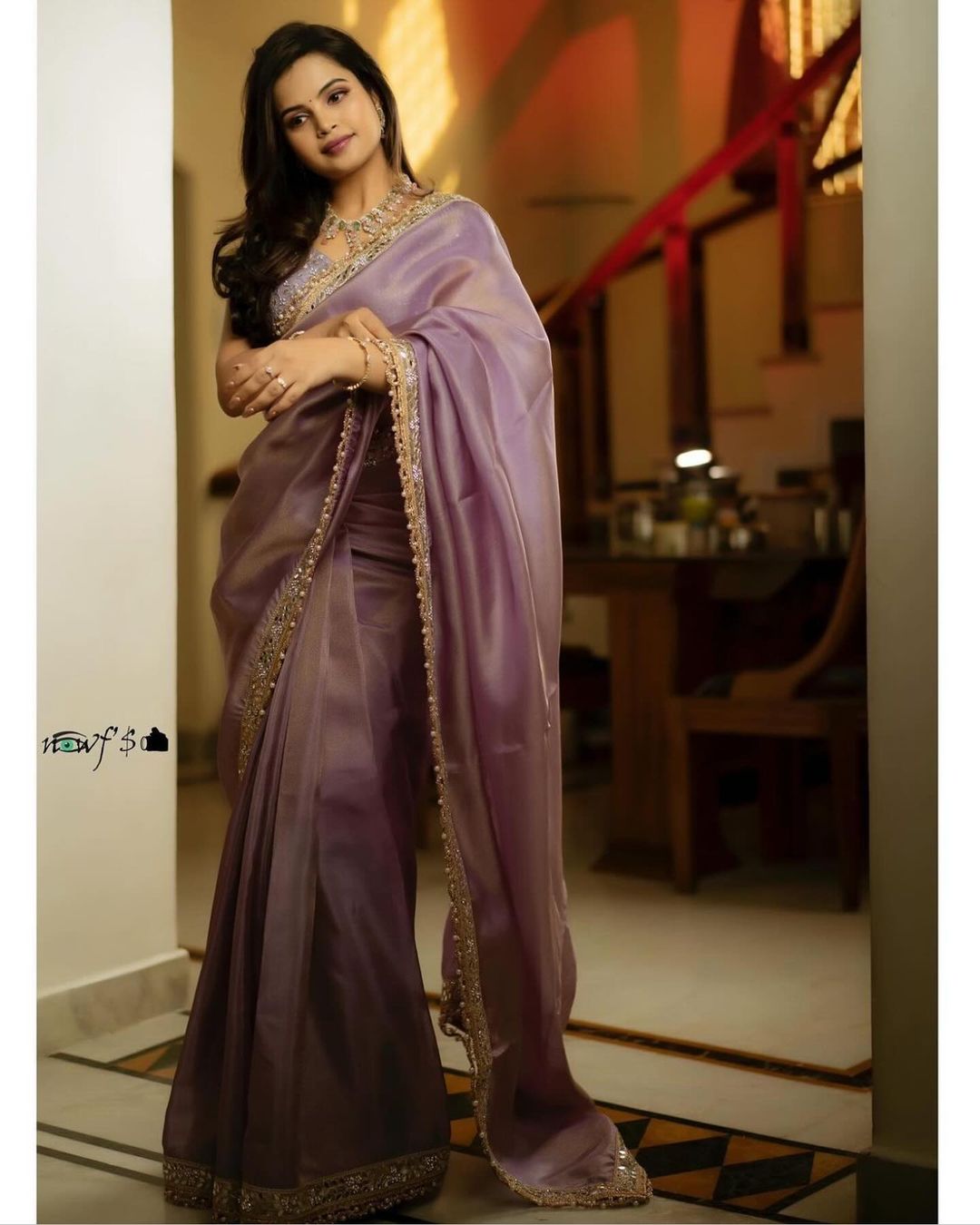 Silver Tissue Silk Fancy Border Lavender Saree