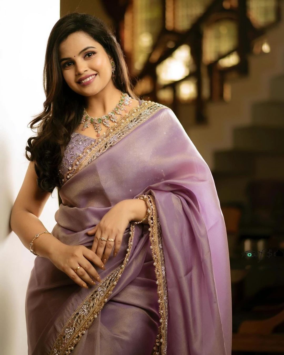 Silver Tissue Silk Fancy Border Lavender Saree