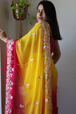 Designer Pink With Yellow Shade Silk Saree