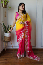 Designer Pink With Yellow Shade Silk Saree