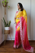 Designer Pink With Yellow Shade Silk Saree