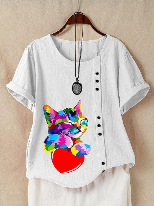 Graphic Printed Cat Colour Full Button Shirt