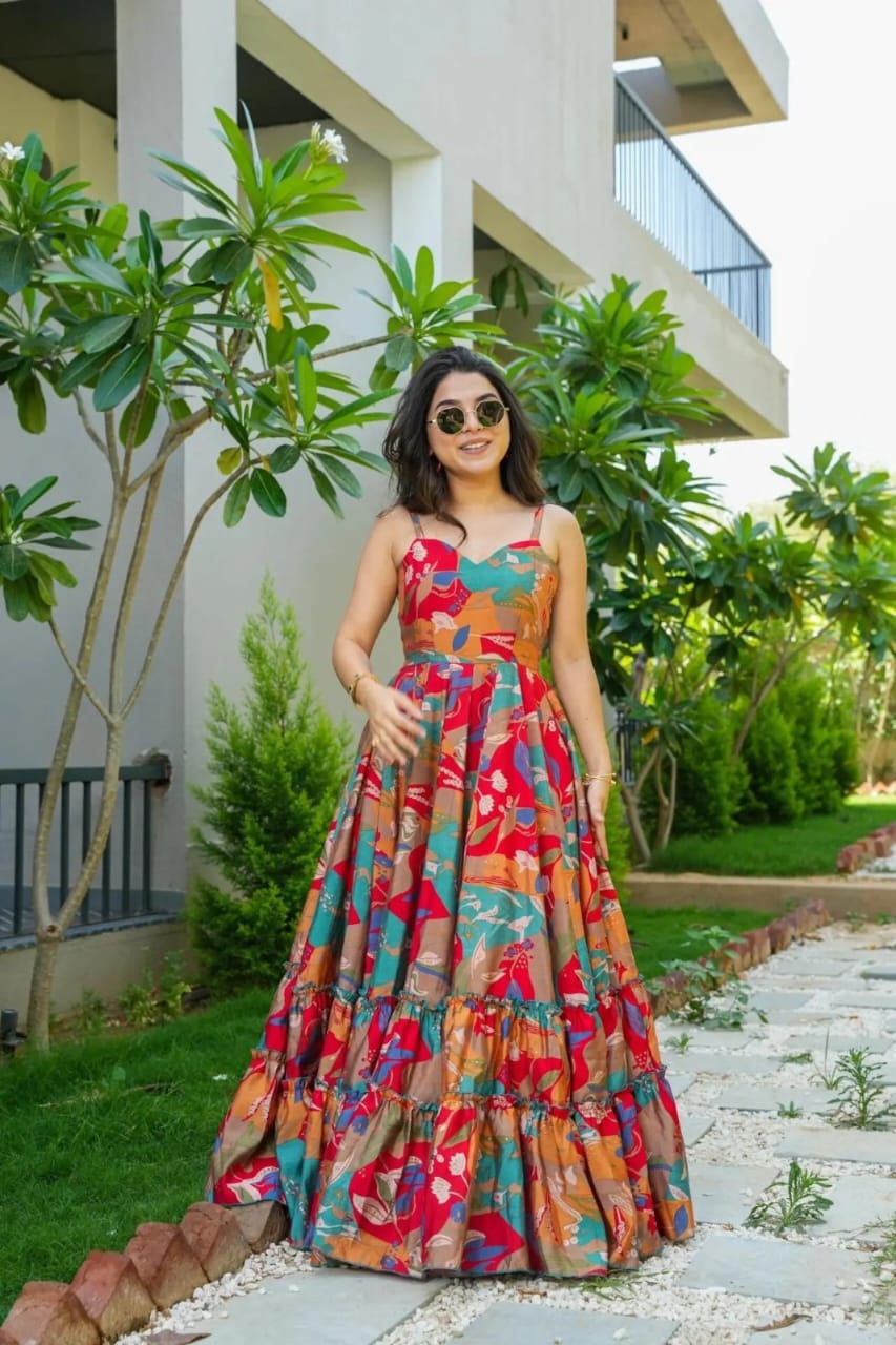 Latest Designer Multicolor Heavy Digital Print Gown